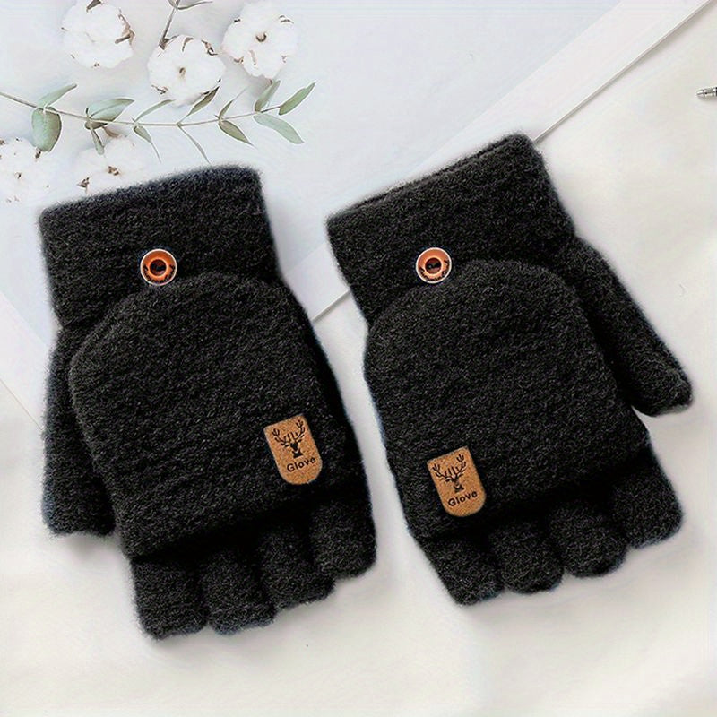 Winter Warm Coldproof Wool Half Finger Flip Gloves