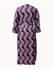  Sexy Geometric Print Lantern Sleeve Maxi Dress With Belt