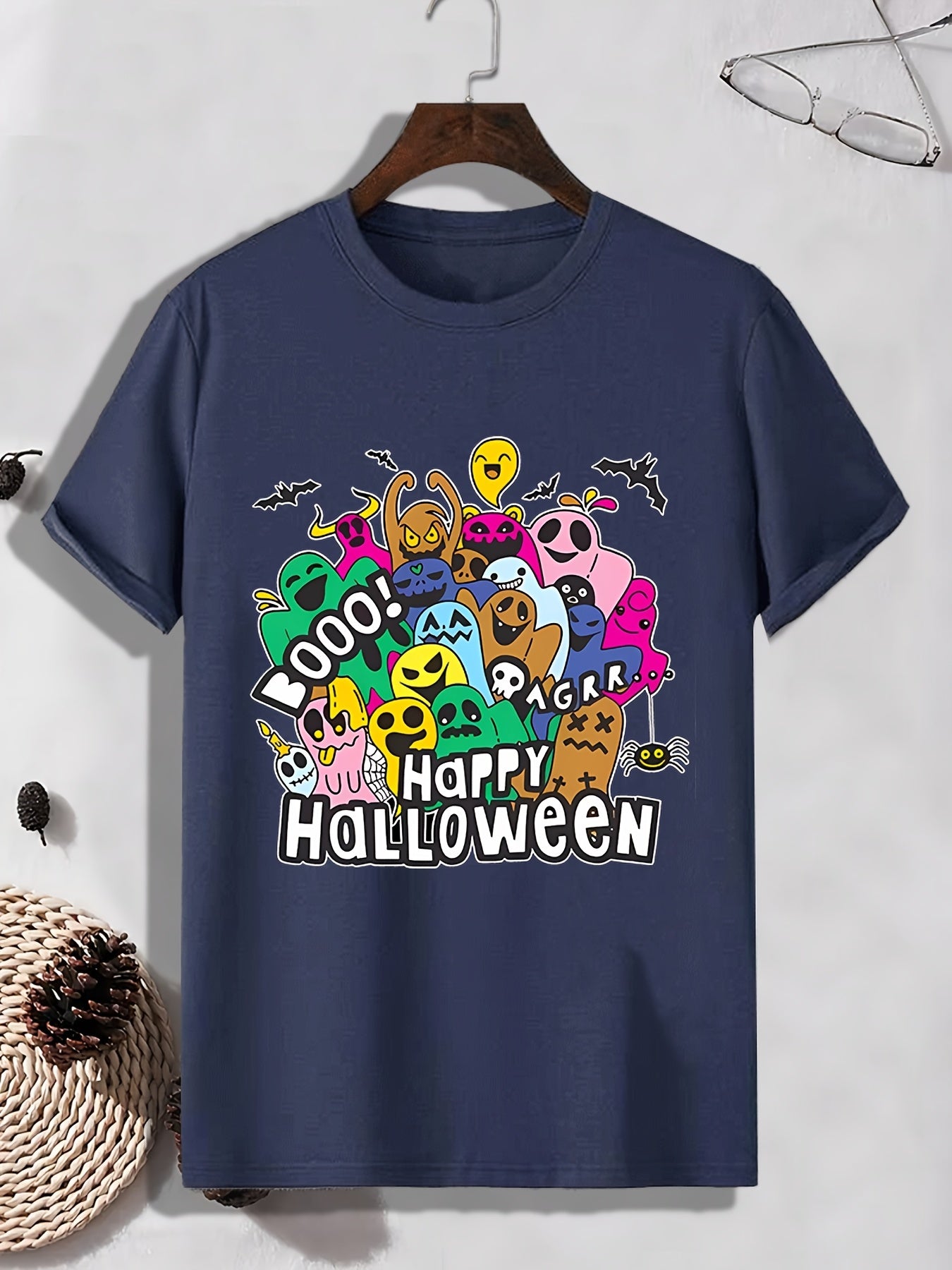 Men's Halloween Doodle Print T shirt Active Tee