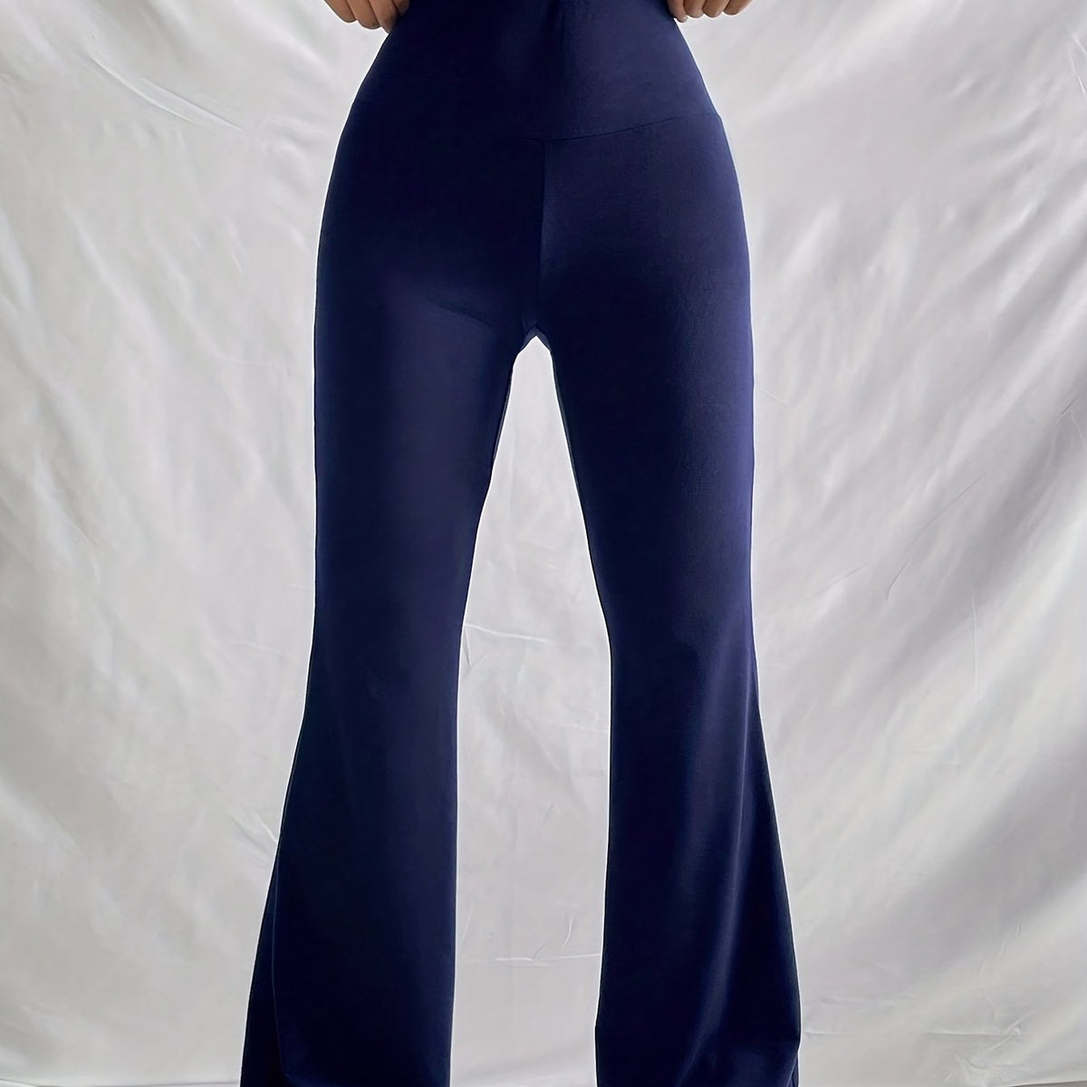  Solid High Rise Flared Leg Pants