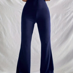  Solid High Rise Flared Leg Pants