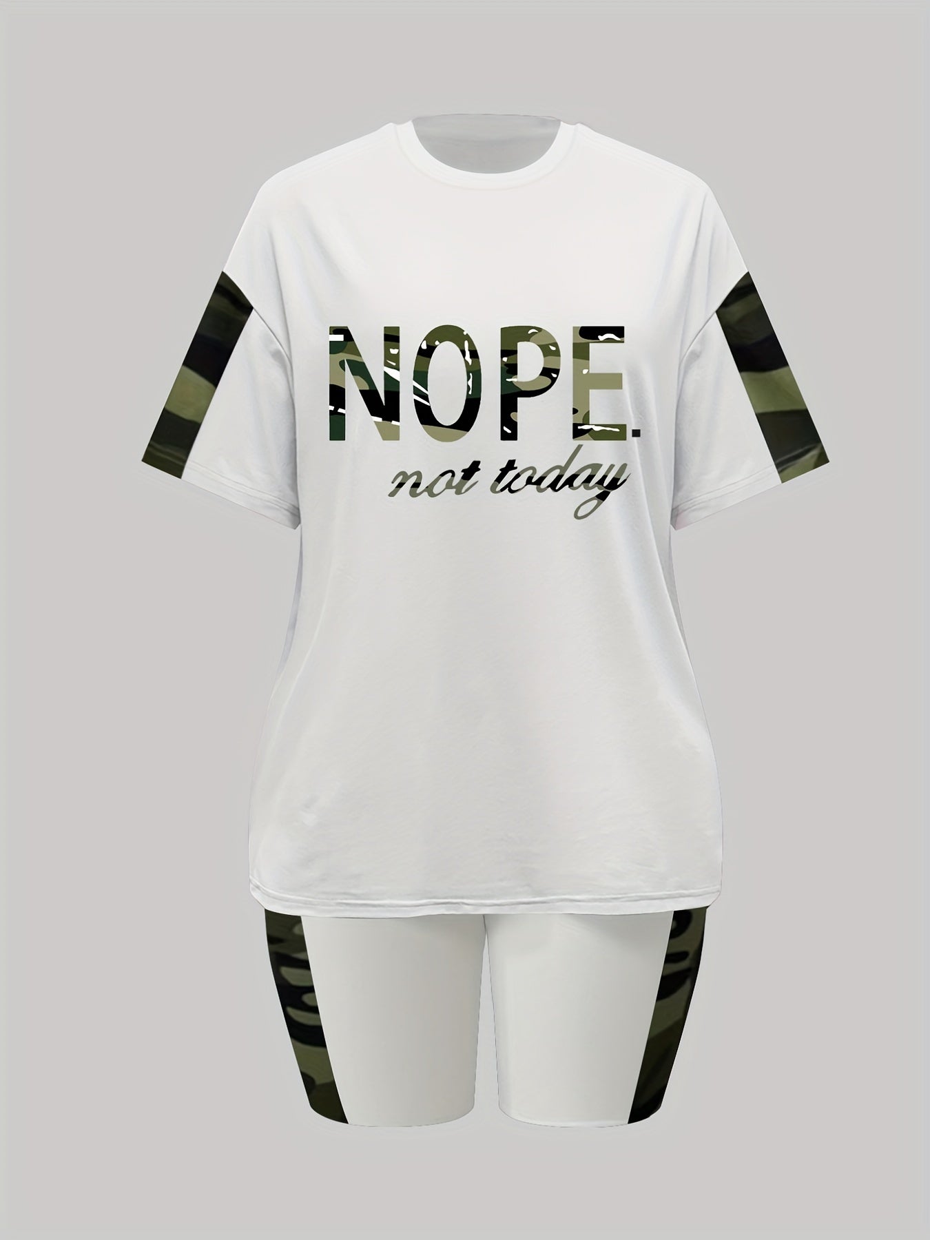 Camouflage Print 2-Piece Set: T-shirt & Biker Shorts