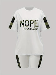 Camouflage Print 2-Piece Set: T-shirt & Biker Shorts