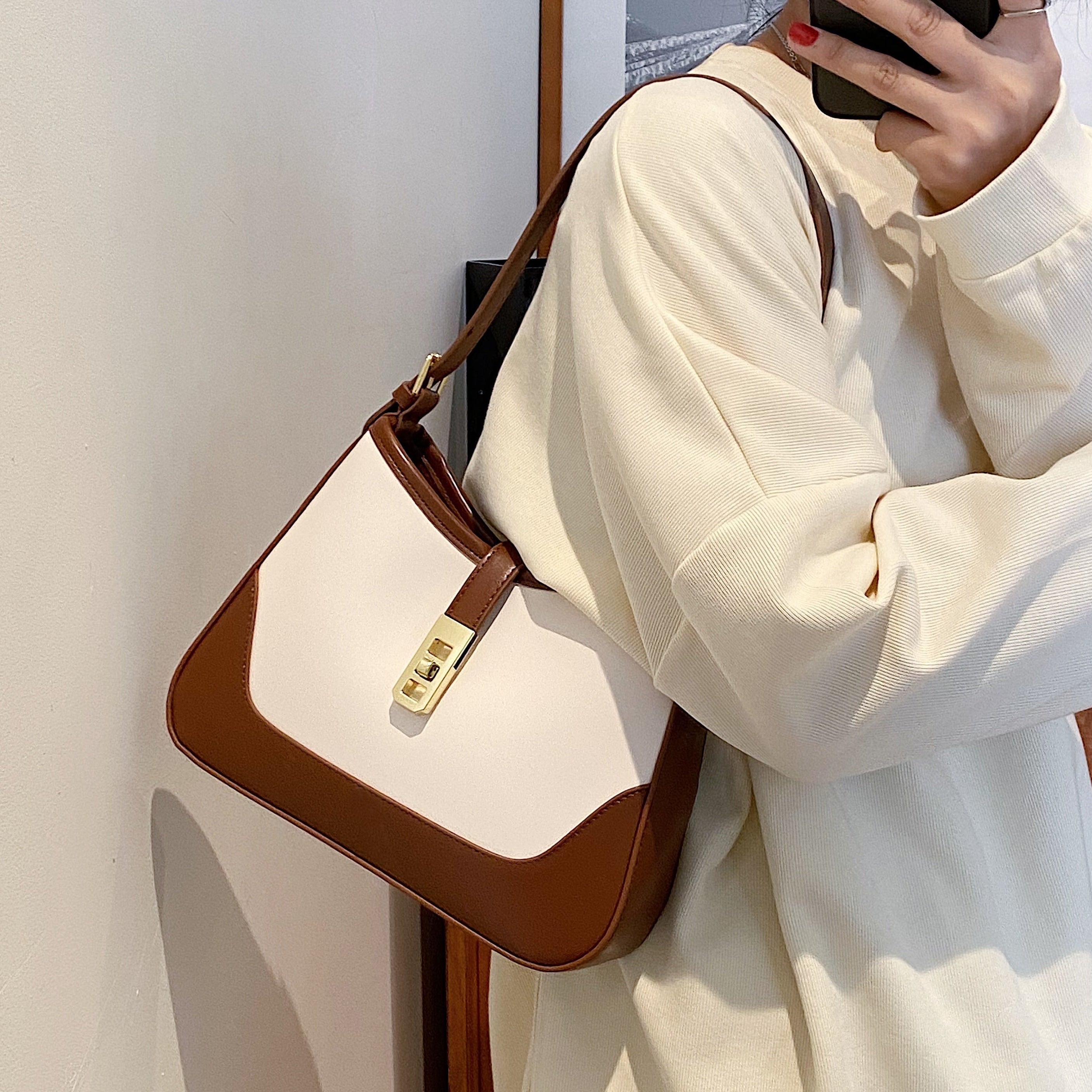 Women's Minimalist Shoulder Bag PU Leather Handbag