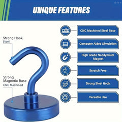 2pcs Heavy Duty Magnetic Hook Ultra Strong Neodymium Industrial Hook