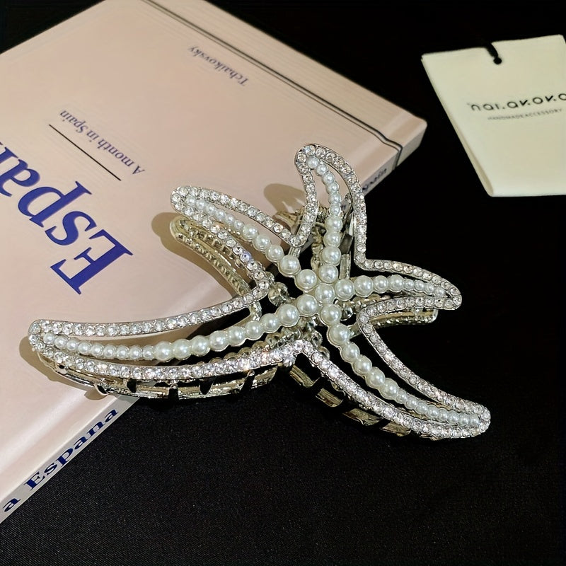 Starfish Claw Clip Pearl Rhinestone Metal Hair Claw