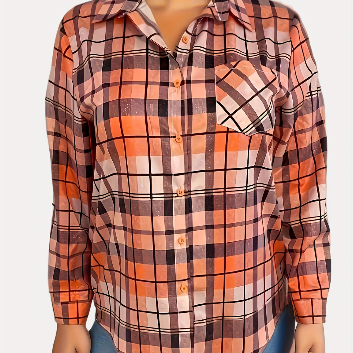  Plaid Print Long Sleeve Button Up Shirt Top