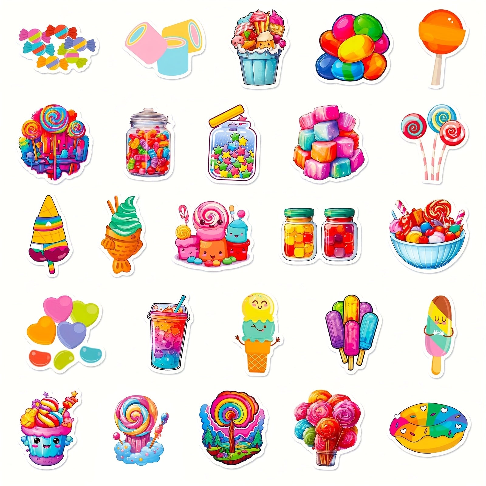 50 Funny Lollipop Doodle Stickers Waterproof for DIY Laptops & More
