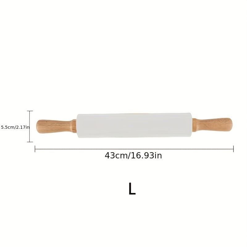 Silicone & Wood Rolling Pin Non Stick Dough Roller Kitchen Utensil