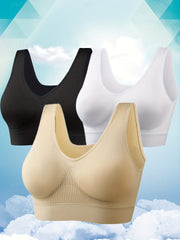 3 Pack Plus Size Sports Bra Women's Plus Solid Ribbed No Padding Breathable Tank