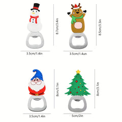 4pcs Xmas Tree Beer Bottle Opener Stainless Steel Multi-Function Silicone Grip