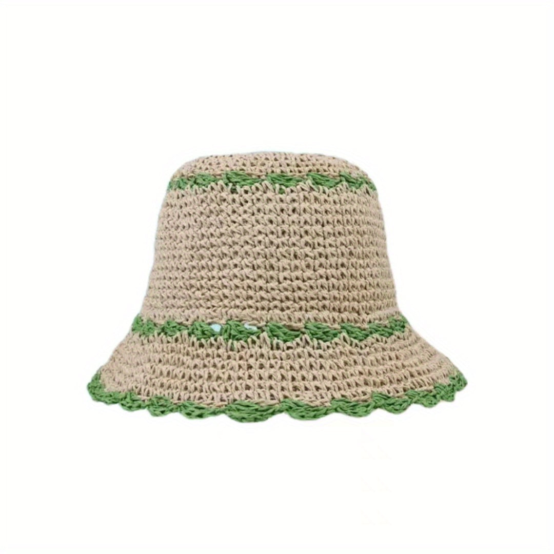 Crochet Bucket Hat Ruffles Brim Straw Sun Hat Beach Hats
