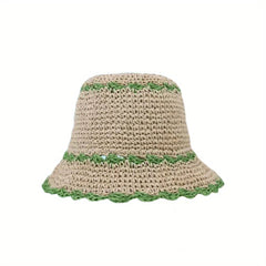 Crochet Bucket Hat Ruffles Brim Straw Sun Hat Beach Hats
