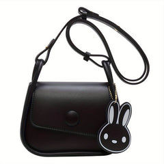 Colorblock Shoulder Bag Mini Flap Purse With Bunny Pendant