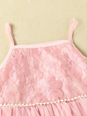 Girls' Solid Lace Patchwork Mesh Dress
