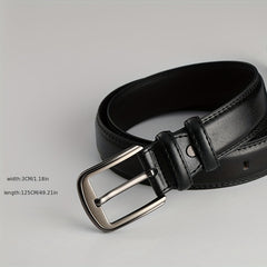 Men's Leather Business Belt with Pin Buckle