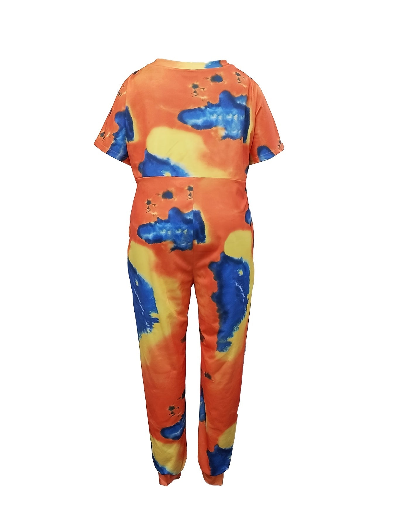 Tie Dye V Neck Jumpsuit with Pockets