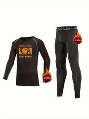 Kids Football Print Compression Base Set Fleece Lined