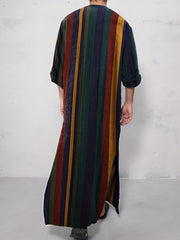 INCERUN Men's Striped Kaftan Robe Islamic Style Jubba Thobe