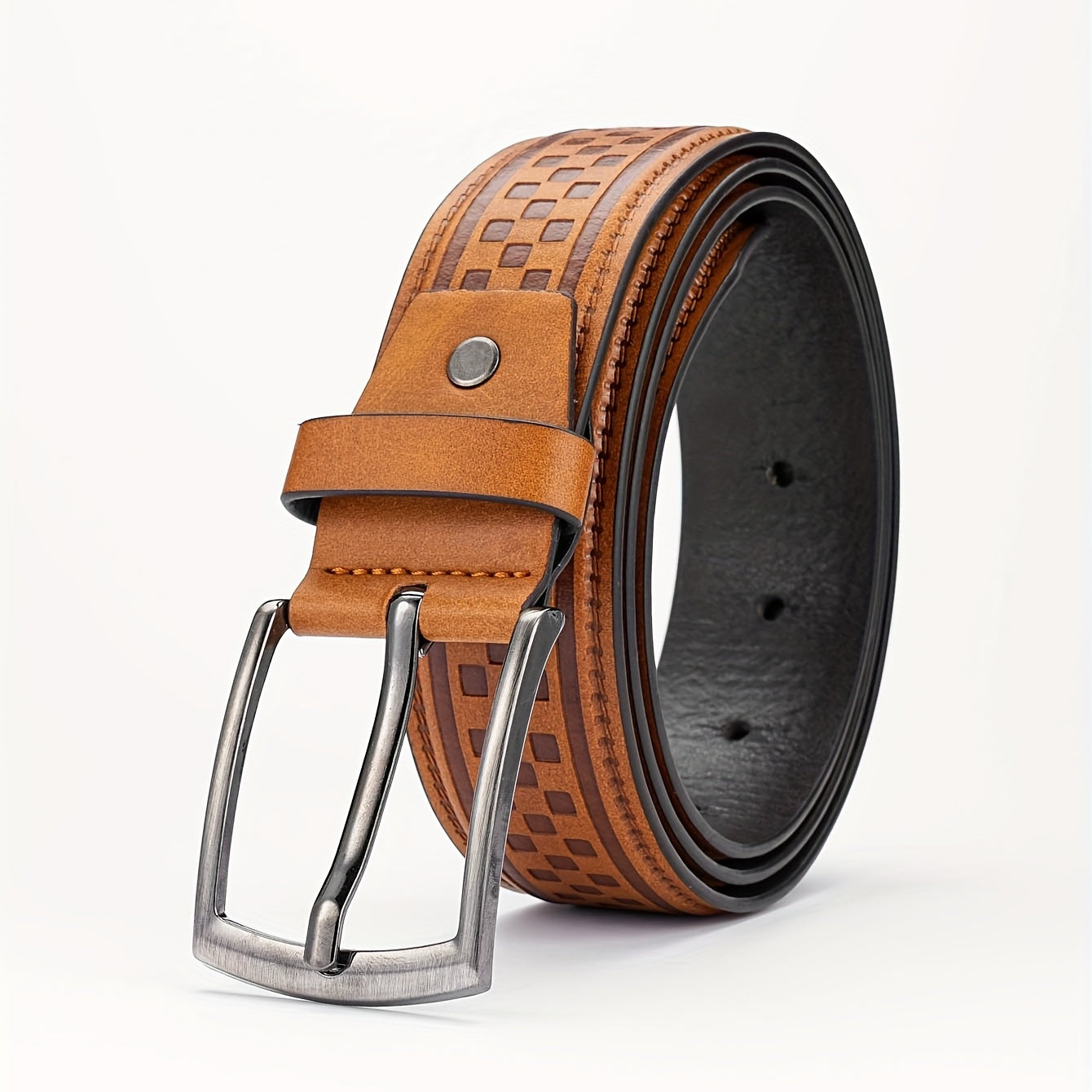 Alloy Pin Buckle PU Striped Belt for Men
