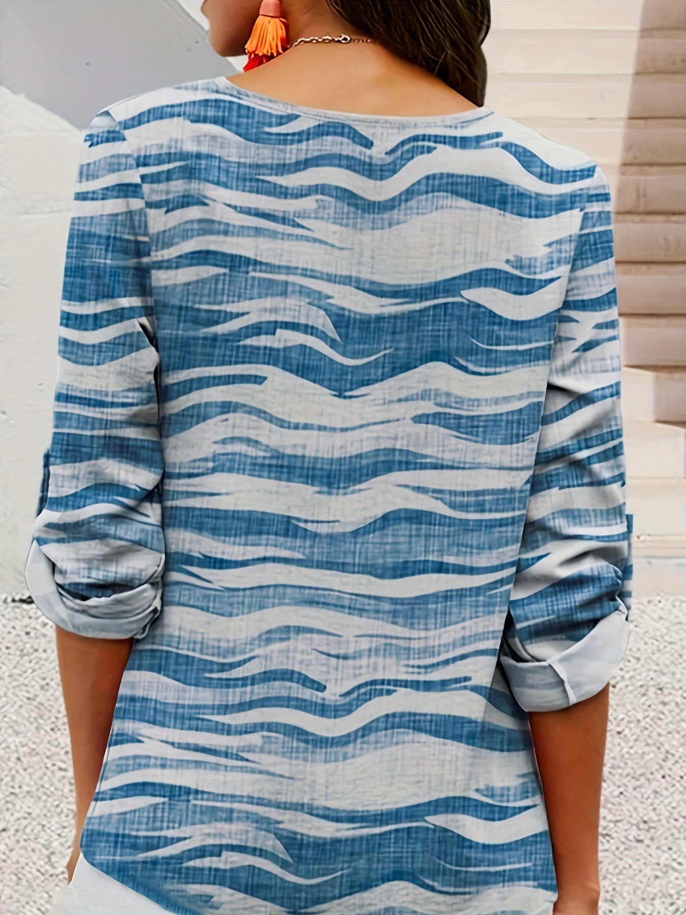 Striped Colorblock Roll-Up Sleeve Blouse