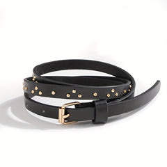 3pcs Thin PU Belt Rivet Decor Solid Belt Square Pin Buckle Belt Casual Girdle