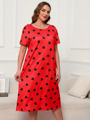  Heart Print Short Sleeve Lounge Dress