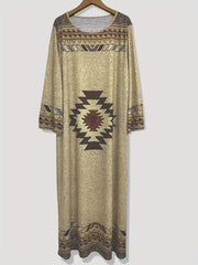 Southwest Print Long Sleeve Maxi Dress