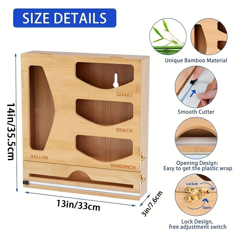 2 in 1 Plastic Wrap Dispenser with Cutter for Ziplock Bags and Foil