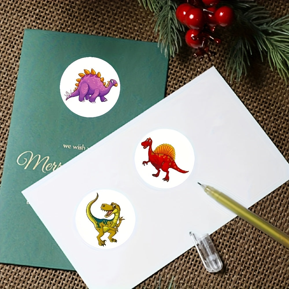 500pcs Colorful Dinosaur Sticker Roll Assorted Designs Self Adhesive Finish