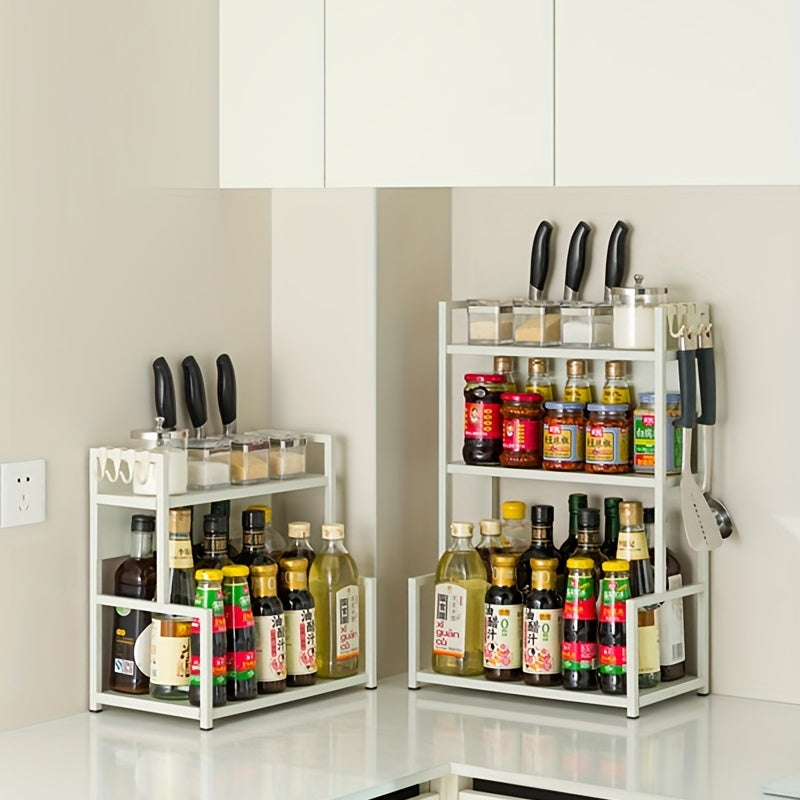 2 Tier Spice Rack Organizer with Holder and Hooks