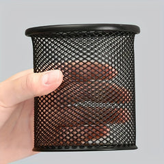 Iron Pen Holder Round Hollow Metal Desktop Office Storage Box