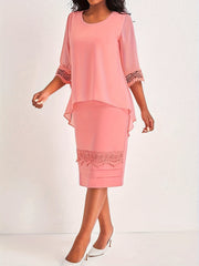 Solid Contrast Lace Trim Dress