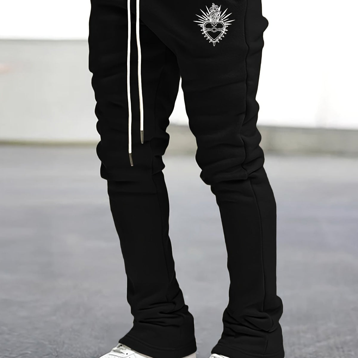 Heart Pattern Flared Trousers Men s Casual Street Style Joggers
