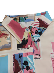  Allover Print Puff Sleeve Button Up Top