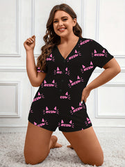  Letter Print Short Sleeve Pajama Romper