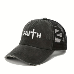 FAITH Ponytail Trucker Hat Washed Distressed Baseball Cap
