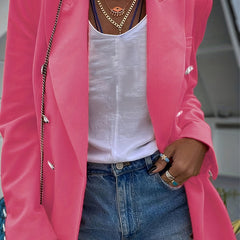  Basic Blazer Women's Plus Solid Button Long Sleeve Lapel Collar Blazer