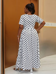  Polka Dot Print Knot Front Crop Top & Maxi Skirt Set