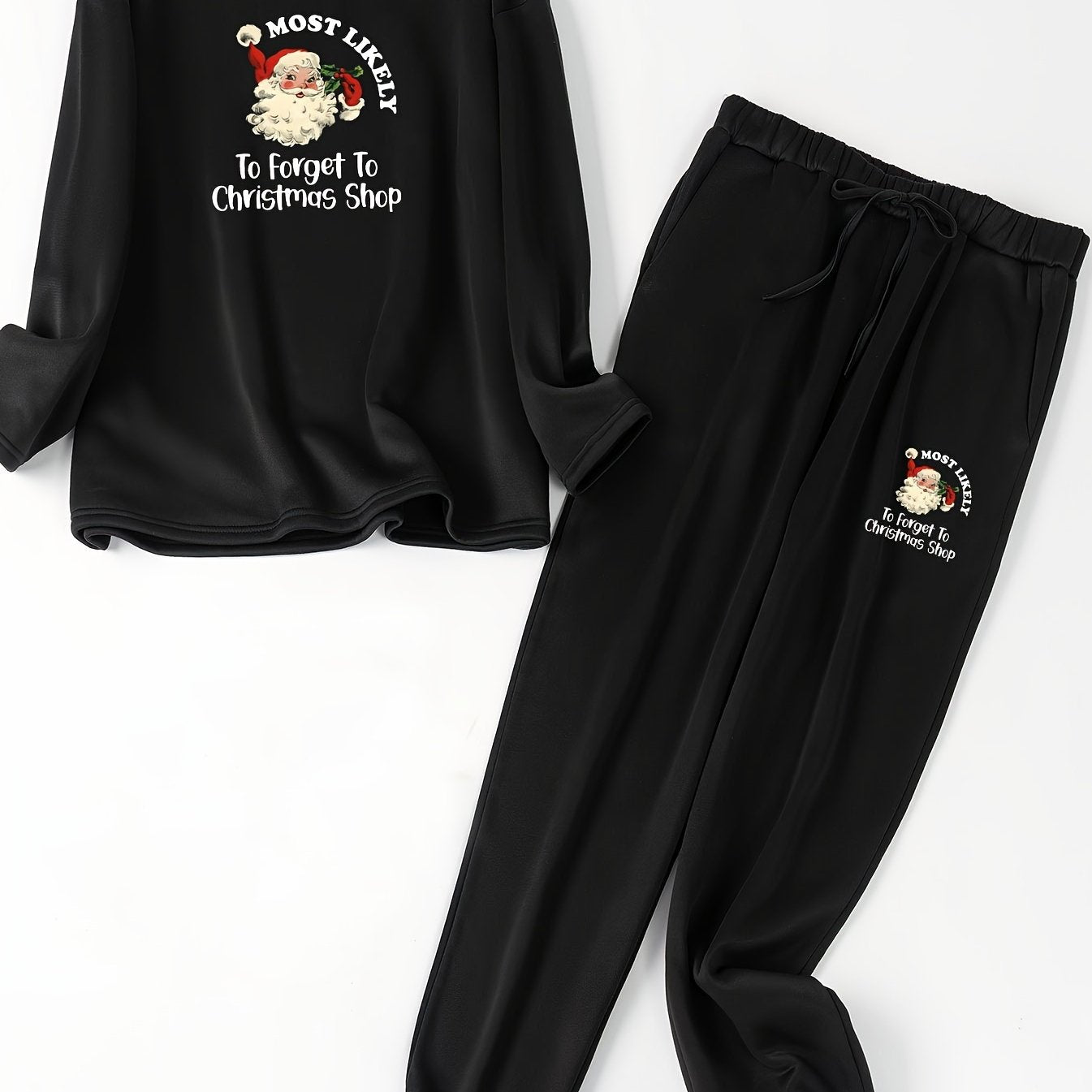  Christmas Loungewear Set Women's Santa Print Top & Pants
