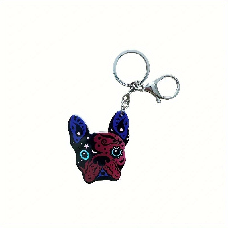 Bulldog Pattern Dog Keychain Bag Pendant Key Ring Ornament
