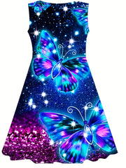 Butterfly Print Dress Girls Sleeveless Summer Party Gift Outdoor