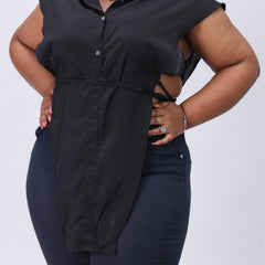  Y2k Blouse Cap Sleeve Button Up Turn Down Collar Top