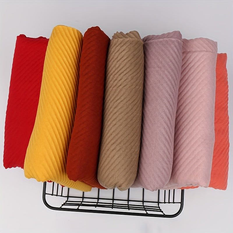 Solid Pleated Scarf Hijab Casual Shawl Soft Sunscreen Windproof Head Wrap Turban