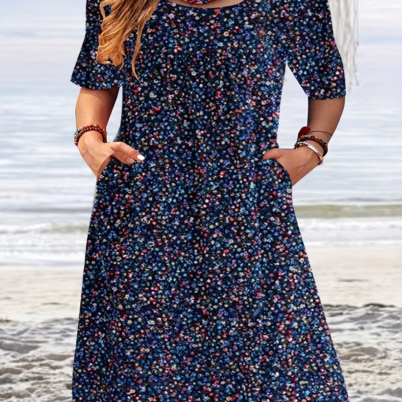  Casual Dress Women's Floral Print Tee Dress With Pockets