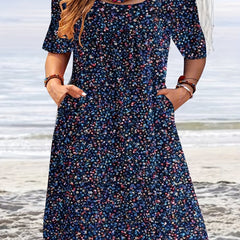  Casual Dress Women's Floral Print Tee Dress With Pockets