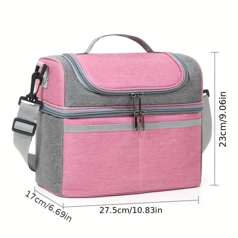 Gray Insulated Lunch Bag Double Layered Oxford Fabric 27x24x16