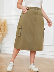  High Rise Button Fly Denim Cargo Skirt With Pockets