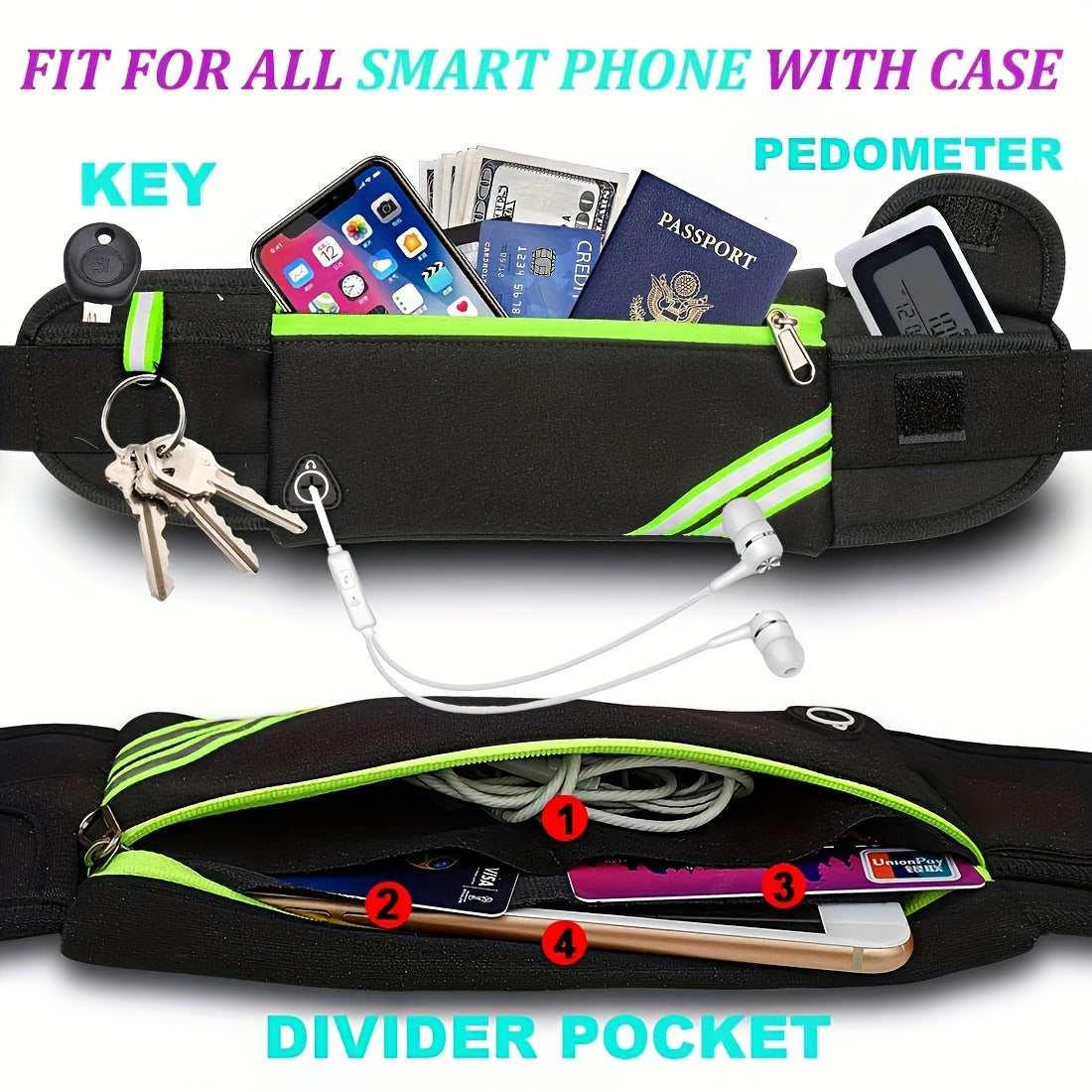 Reflective Running Belt Fanny Pack Waist Pack Bag For Hiking Cycling