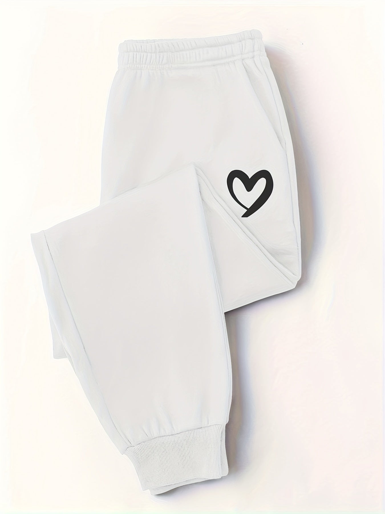  Heart Print Jogger Trousers Elastic Drawstring High Rise